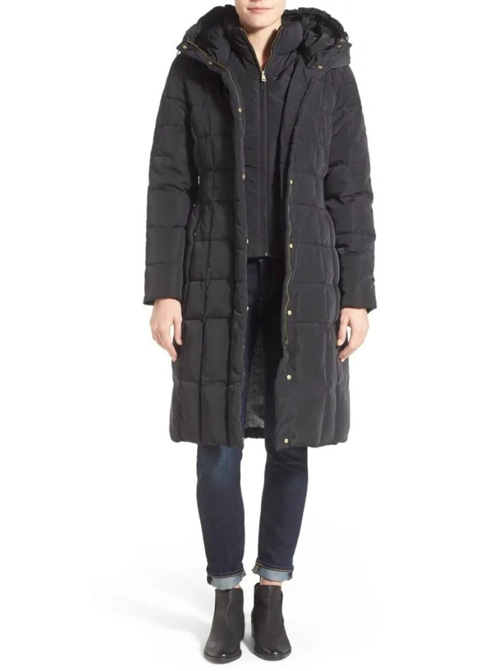 Cole Haan Bib Insert Down & Feather Fill Coat Black Size Small